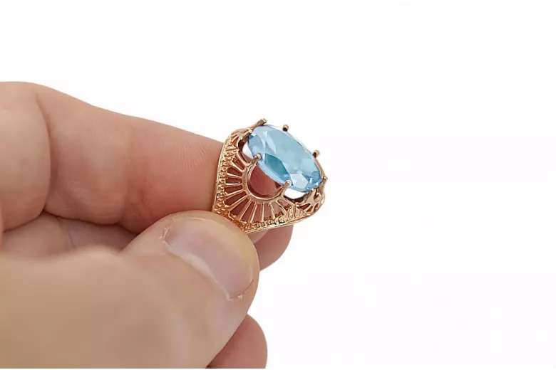 Aquamarine Original Vintage 14K Rose Gold Ring Vintage Jewlery vrc003r